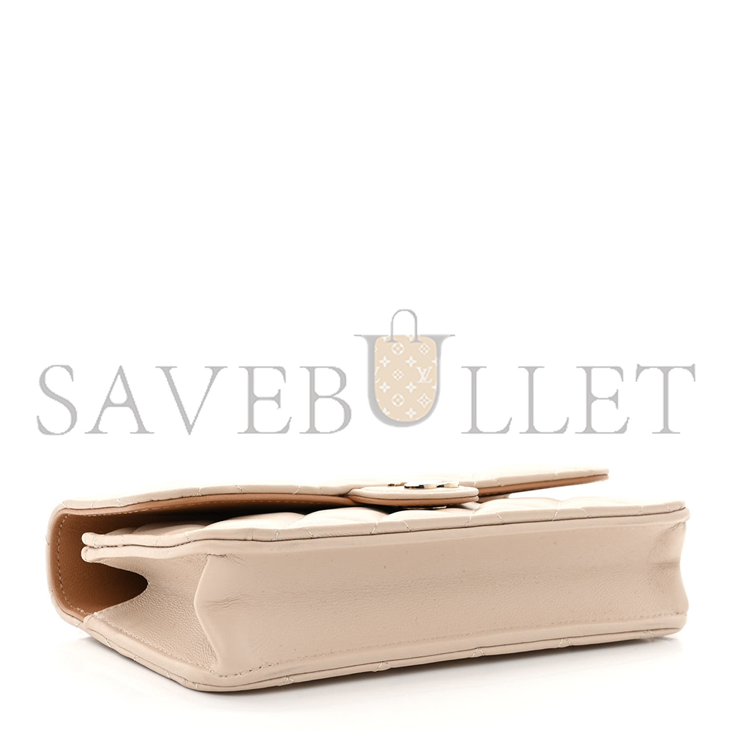 Ch*el master lambskin quilted flap phone holder with chain beige brown ap3226 (17.2*10*3.3cm)